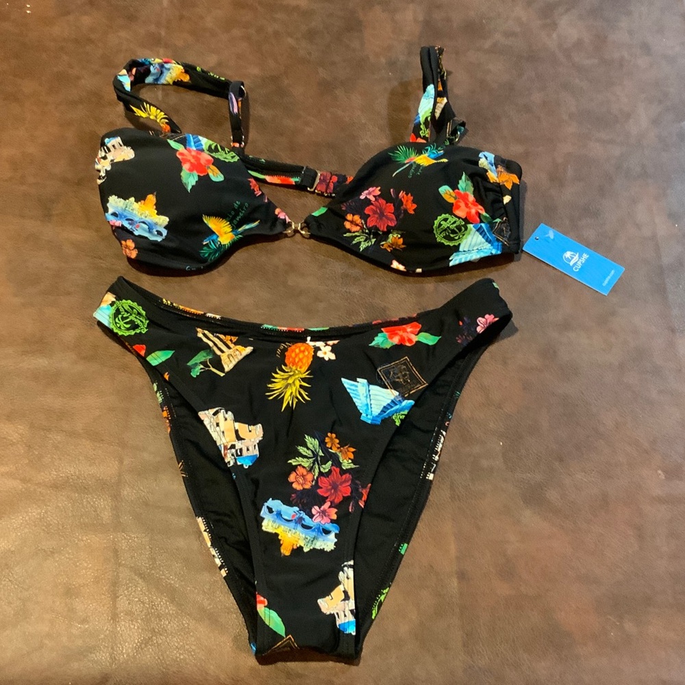 Cupshe Black Floral Bikini Set